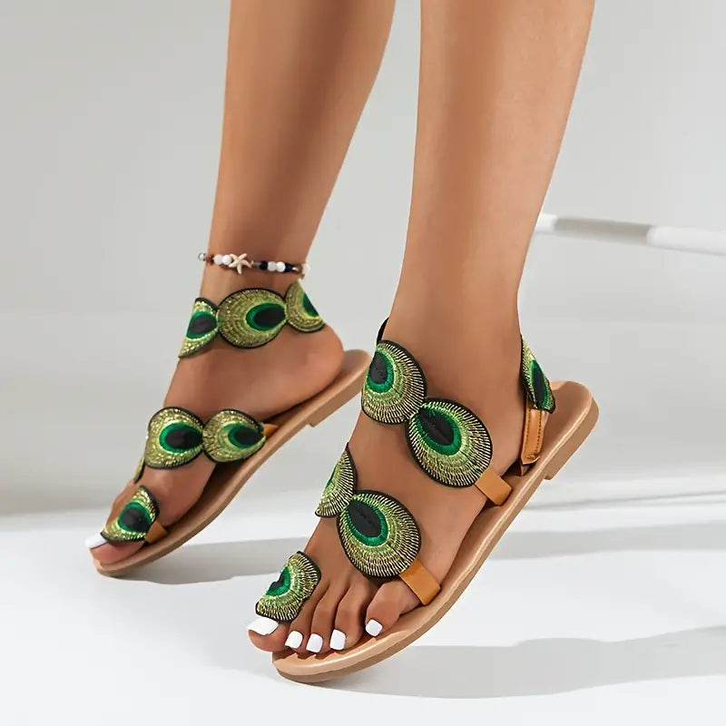 Londyn - Sandalias con estampado de pavo real