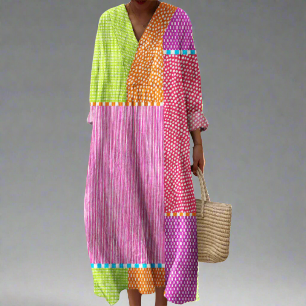 Vestido maxi de parches y lunares de Ruby