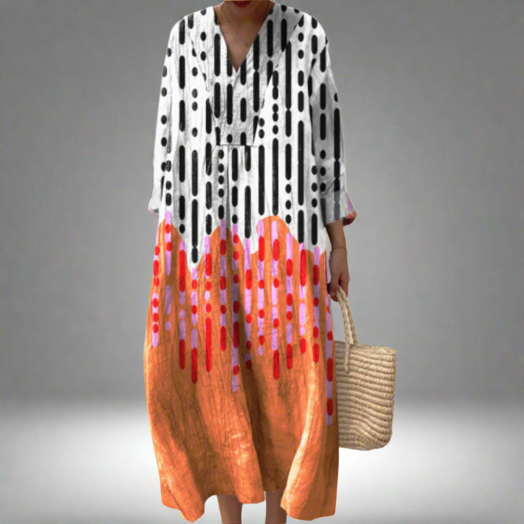 Tessa | Maxi vestido abstracto con estampado de gotas