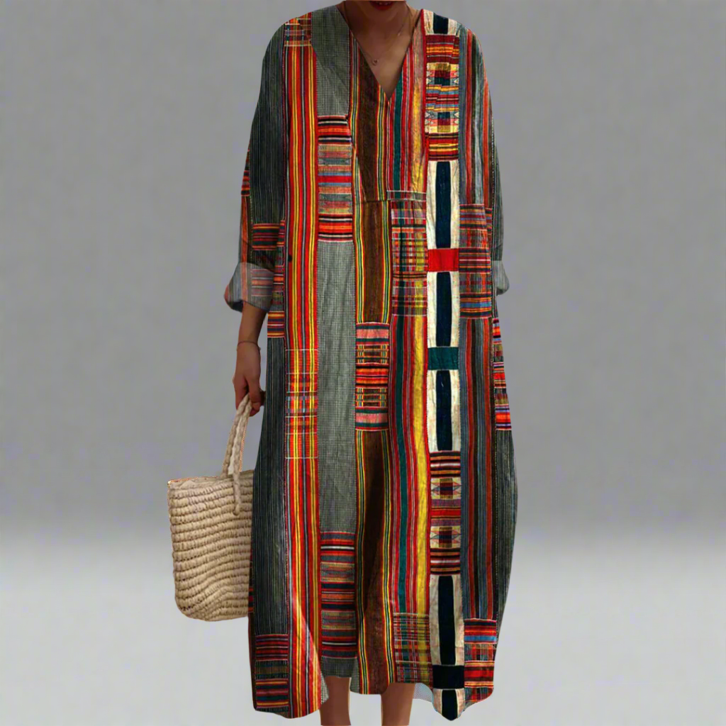 Marianne | Vestido Maxi Boho de Rayas Geométricas