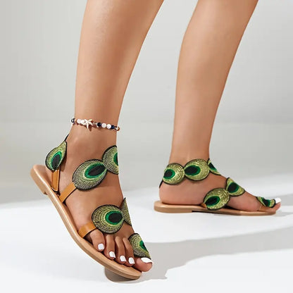 Londyn - Sandalias con estampado de pavo real