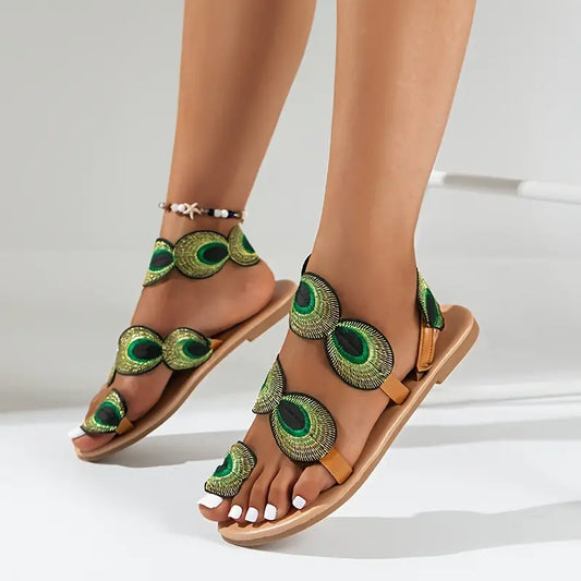 Londyn - Sandalias con estampado de pavo real