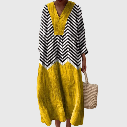 Nola | Vestido Maxi Relajado de Contraste en Chevron