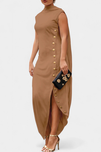 Aphrodite Vestido Asimétrico con Botones Dorados Decorativos