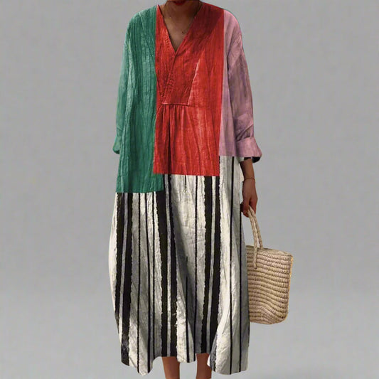 Harriet | Maxi vestido de algodón a rayas con bloques de color