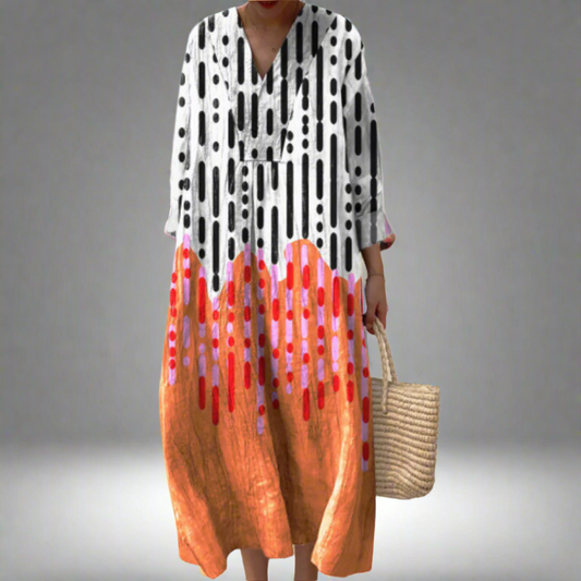 Tessa | Maxi vestido abstracto con estampado de gotas