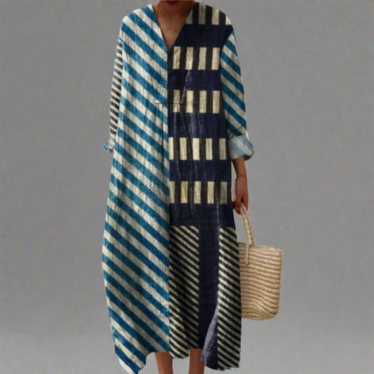 Martha | Vestido maxi a rayas de patchwork moderno