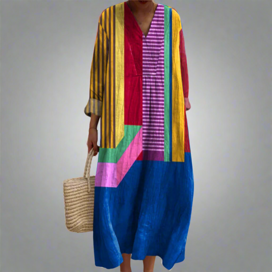 Ruth | Vestido Maxi de Bloques Coloridos