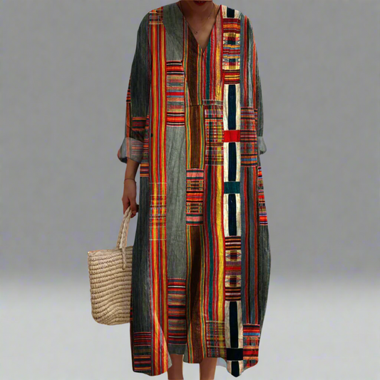 Marianne | Vestido Maxi Boho de Rayas Geométricas