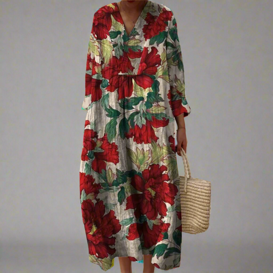 Evelyn | Vestido largo relajado con impresión de peonía gruesa