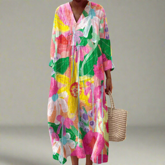 Tilly | Vestido maxi de acuarela con floración y aire acondicionado