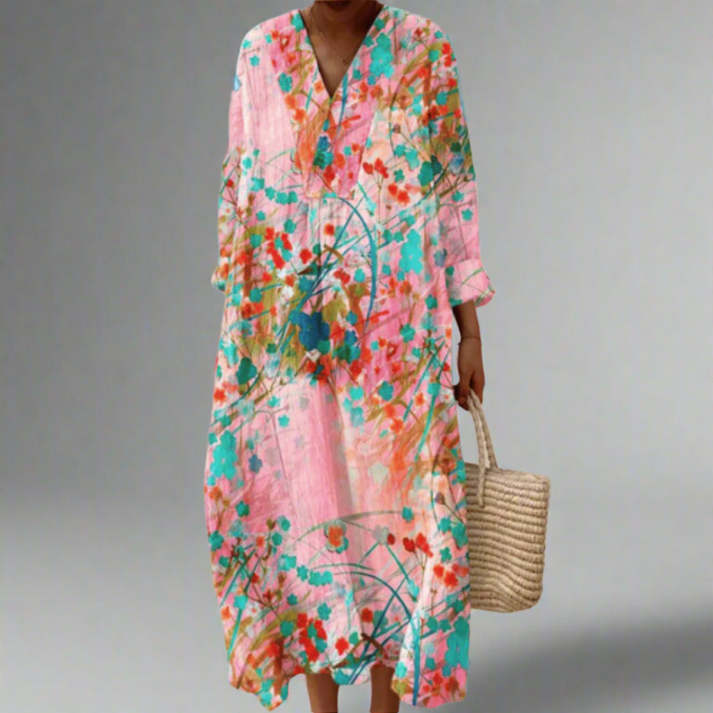 Lana | Tierno Vestido Maxipardo de Flores Rosa Suave