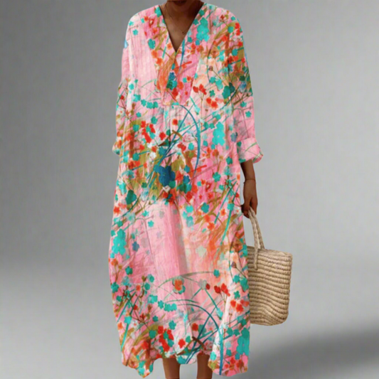 Lana | Tierno Vestido Maxipardo de Flores Rosa Suave
