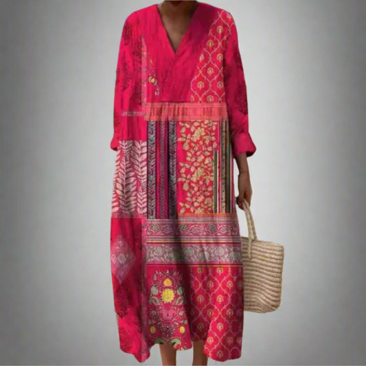 Maisie | Vestido largo boho de pedrería patchwork